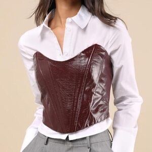 Lulus Certified Bombshell Burgundy Vegan Leather Strapless Bustier Top